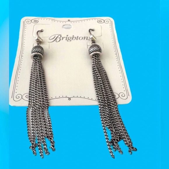 NWT Brighton SALMA TASSEL Silver Long Dangle French Wire Earrings - Picture 2 of 4